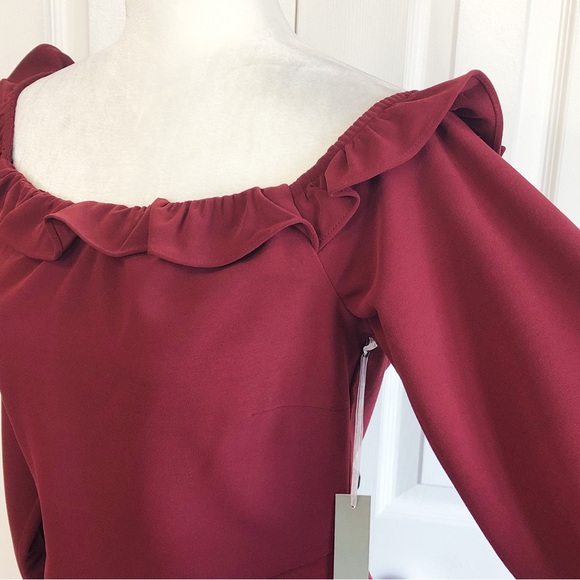 NWT Nordstrom Chelsea 28 Burgundy Ruffle Off Shoulder Dress Large - Picture 9 of 16
